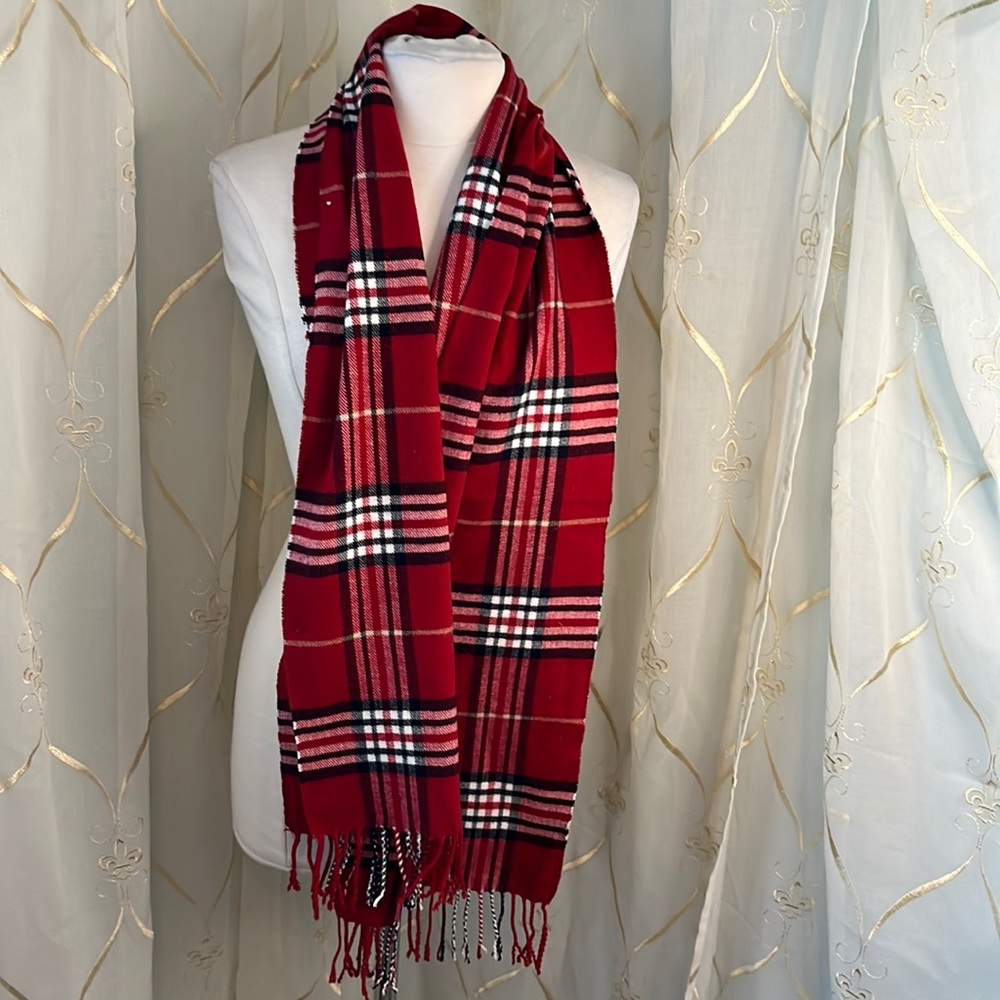Italy Design Cashmere Feel Red Plaid Scarf
